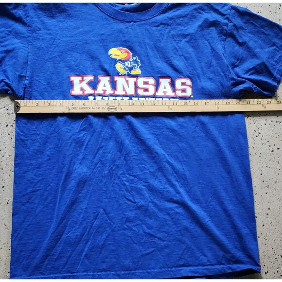 Vintage 90s Kansas Jayhawks Basketball T Shirt Large Blue Graphic Pro-Ad Sports - Picture 4 of 6